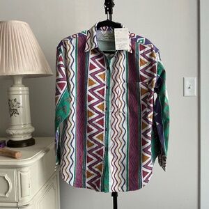 Vintage 1980s Rosettes brand NWT Women's L graphic button front shirt